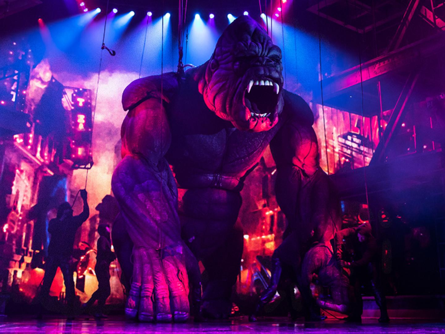 O marionete computadorizado de seis metros de altura do musical australiano Kong, que estreou na Broadway em 2018.